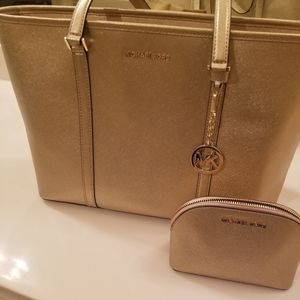Michael Kors Gold Tote with Makeup Bag